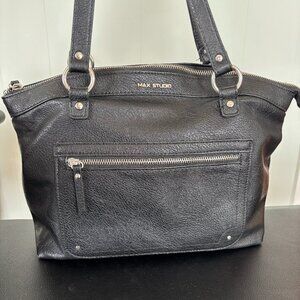 Max Studio Soft Black Pebble Leather Motorcycle Bag